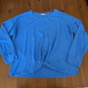 Eyeshadow Knotted Front Blue Long Sleeve Shirt - XL